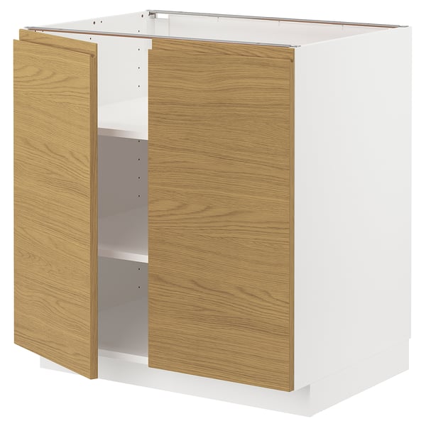 METOD base cabinet with shelves/2 doors, white/Voxtorp oak effect, 80x60 cm