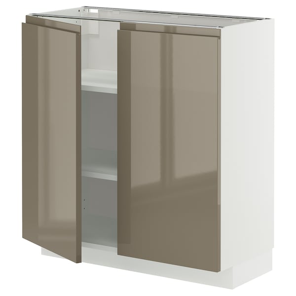 METOD - METOD Base cabinet with shelves/2 doors, white/Voxtorp high-gloss dark grey-brown, 80x37 cm