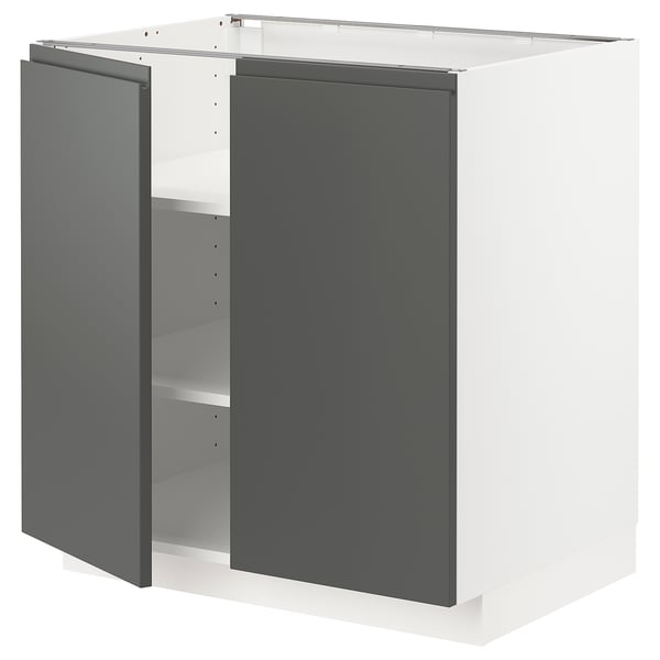METOD base cabinet with shelves/2 doors, white/Voxtorp dark grey, 80x60 cm