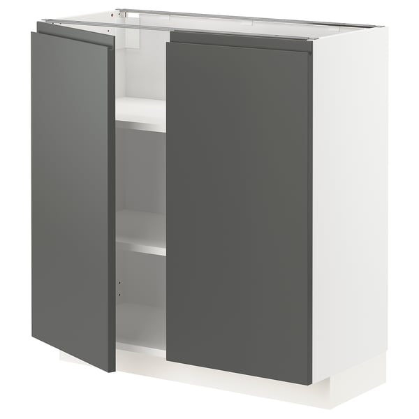 METOD base cabinet with shelves/2 doors, white/Voxtorp dark grey, 80x37 cm
