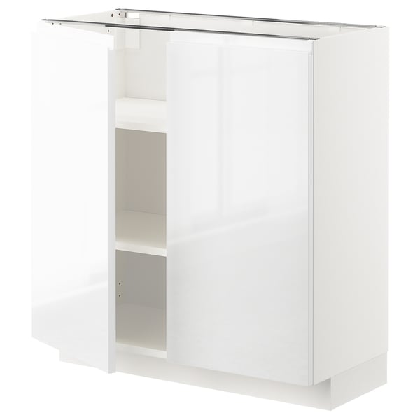 METOD - METOD Base cabinet with shelves/2 doors, white/Voxtorp high-gloss/white, 80x37 cm