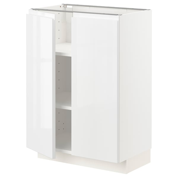 METOD base cabinet with shelves/2 doors, white/Voxtorp high-gloss/white, 60x37 cm