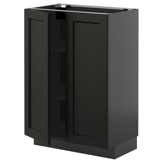 METOD base cabinet with shelves/2 doors, black-grey/Lerhyttan black stained, 60x37 cm