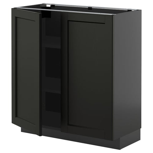 METOD - METOD Base cabinet with shelves/2 doors, black-grey/Lerhyttan black stained, 80x37 cm