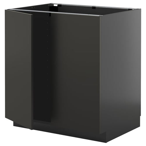 METOD - METOD Base cabinet with shelves/2 doors, black-grey/Nickebo matt anthracite, 80x60 cm