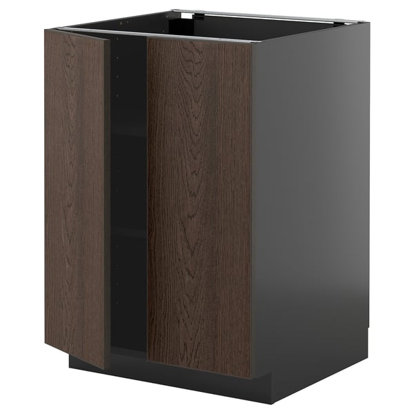 METOD base cabinet with shelves/2 doors, black-grey/Sinarp brown, 60x60 cm
