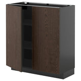 METOD base cabinet with shelves/2 doors, black-grey/Sinarp brown, 80x37 cm
