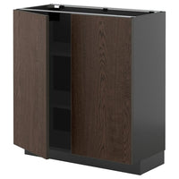 METOD base cabinet with shelves/2 doors, black-grey/Sinarp brown, 80x37 cm