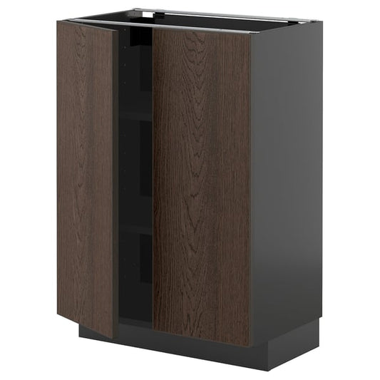 METOD - METOD Base cabinet with shelves/2 doors, black-grey/Sinarp brown, 60x37 cm
