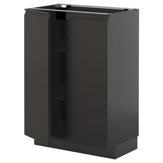 METOD - METOD Base cabinet with shelves/2 doors, black-grey/Upplöv matt anthracite, 60x37 cm