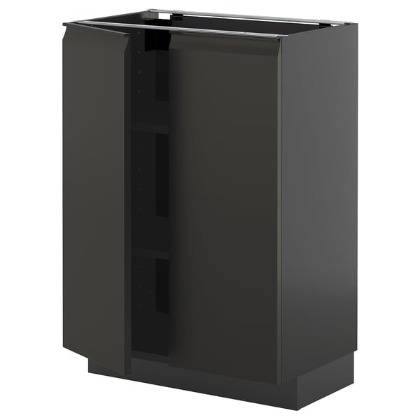 METOD base cabinet with shelves/2 doors, black-grey/Upplöv matt anthracite, 60x37 cm