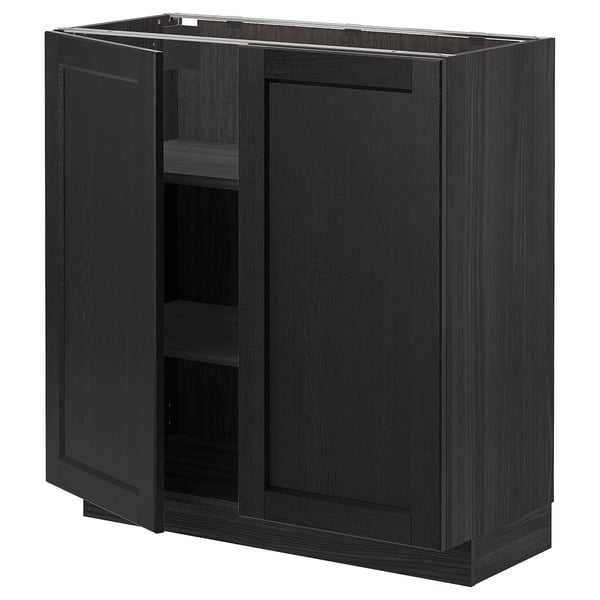 METOD base cabinet with shelves/2 doors, black/Lerhyttan black stained