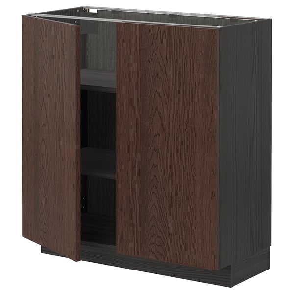 METOD - METOD Base cabinet with shelves/2 doors, black/Sinarp brown, 80x37 cm