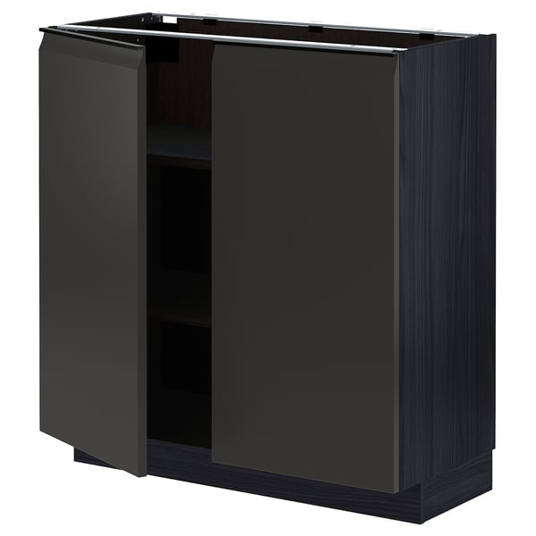METOD base cabinet with shelves/2 doors, black/Upplöv matt anthracite