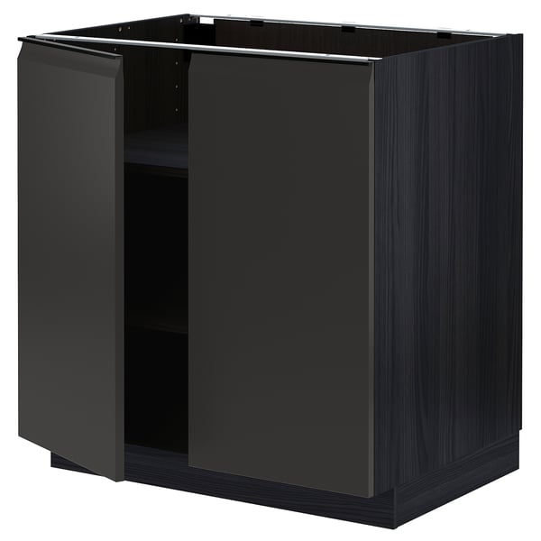 METOD base cabinet with shelves/2 doors, black/Upplöv matt anthracite, 80x60 cm
