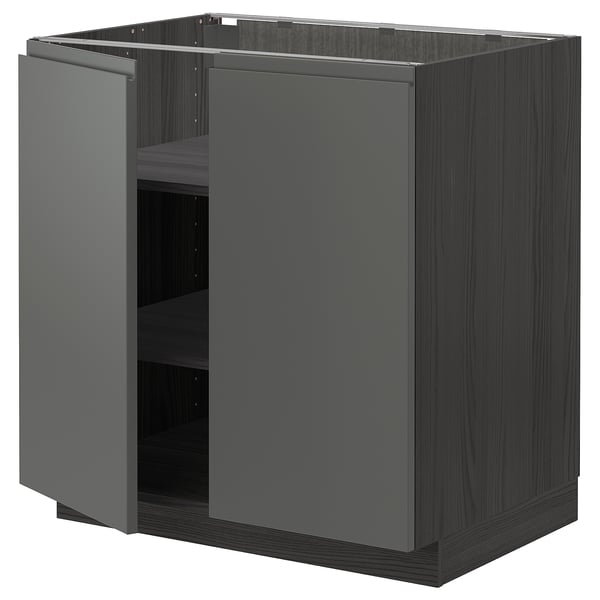 METOD base cabinet with shelves/2 doors, black/Voxtorp dark grey, 80x60 cm