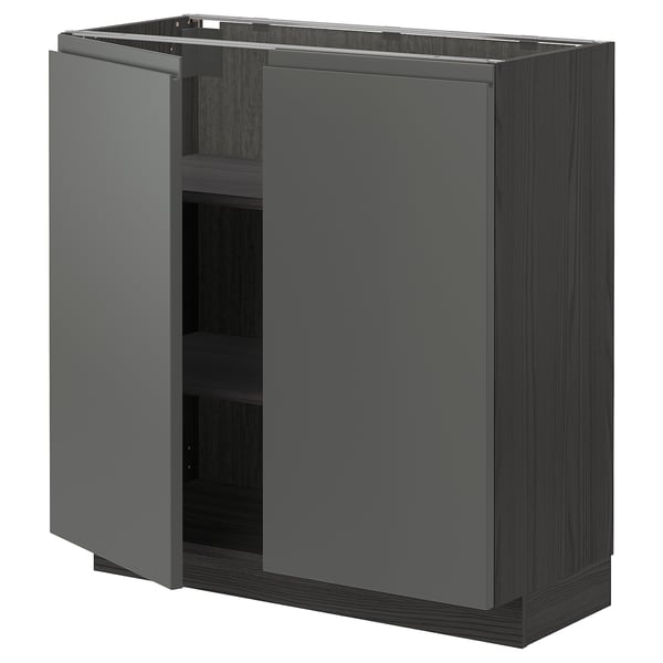 METOD base cabinet with shelves/2 doors, black/Voxtorp dark grey