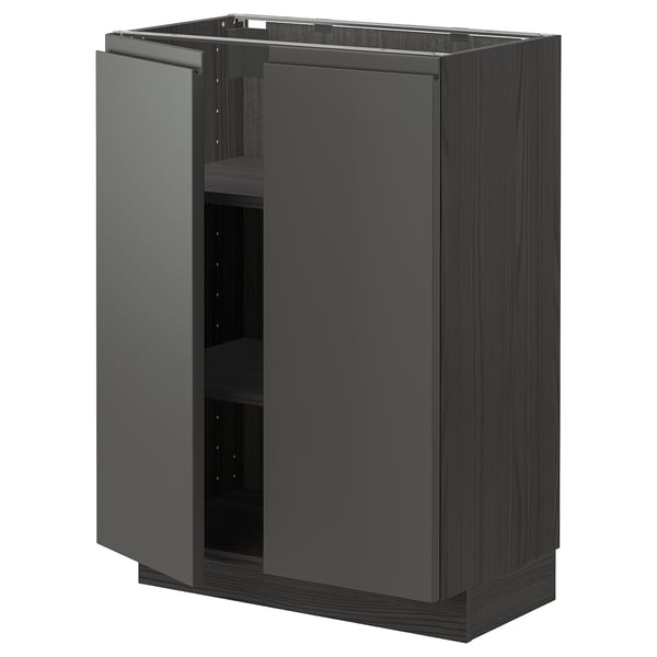 METOD base cabinet with shelves/2 doors, black/Voxtorp dark grey, 60x37 cm
