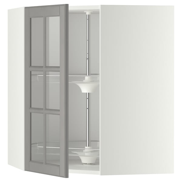METOD - METOD Corner wall cab w carousel/glass dr, white/Bodbyn grey, 68x80 cm