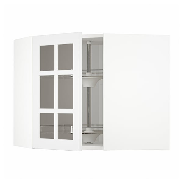 METOD corner wall cab w carousel/glass dr, white/Stensund white, 68x60 cm