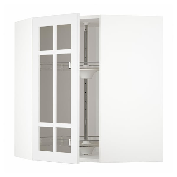 METOD corner wall cab w carousel/glass dr, white/Stensund white, 68x80 cm