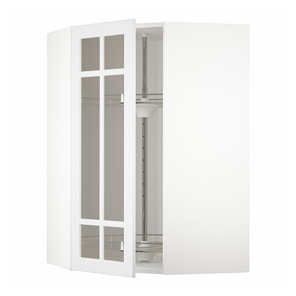 METOD corner wall cab w carousel/glass dr, white/Stensund white, 68x100 cm