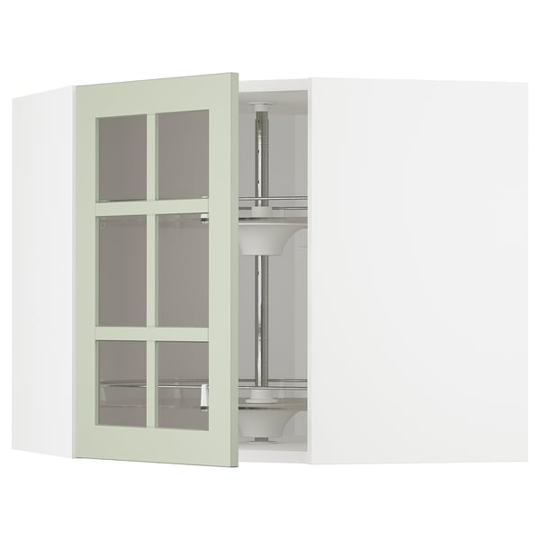 METOD corner wall cab w carousel/glass dr, white/Stensund light green, 68x60 cm