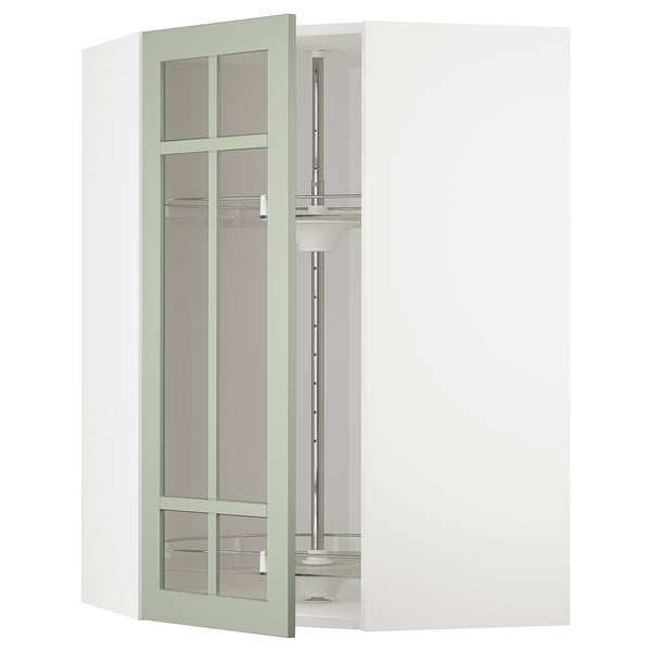 METOD corner wall cab w carousel/glass dr, white/Stensund light green, 68x100 cm