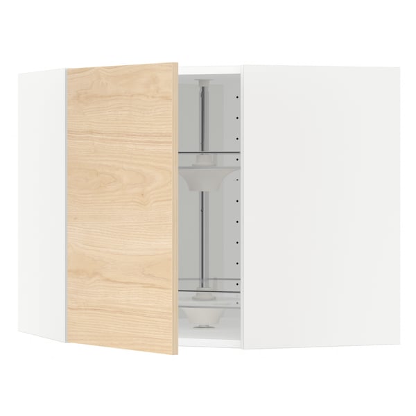 METOD corner wall cabinet with carousel, white/Askersund light ash effect, 68x60 cm