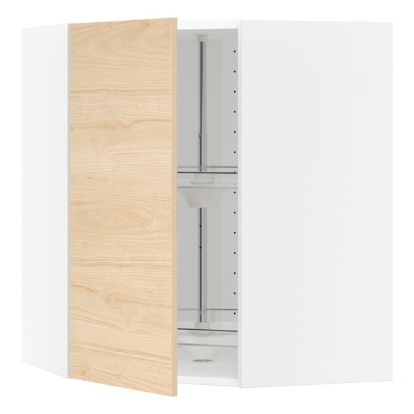 METOD - METOD Corner wall cabinet with carousel, white/Askersund light ash effect, 68x80 cm