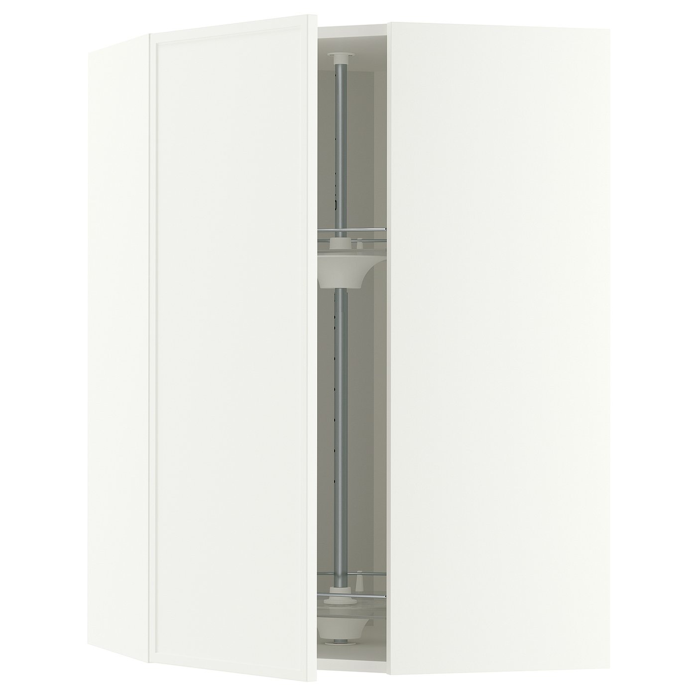 METOD corner wall cabinet with carousel, white/Aspudden matt white, 68x100 cm