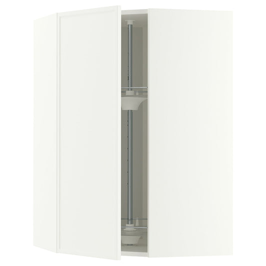 METOD corner wall cabinet with carousel, white/Aspudden matt white, 68x100 cm