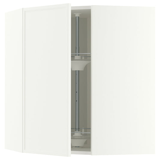 METOD corner wall cabinet with carousel, white/Aspudden matt white, 68x80 cm