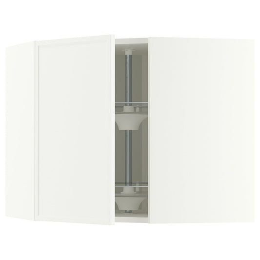 METOD corner wall cabinet with carousel, white/Aspudden matt white, 68x60 cm