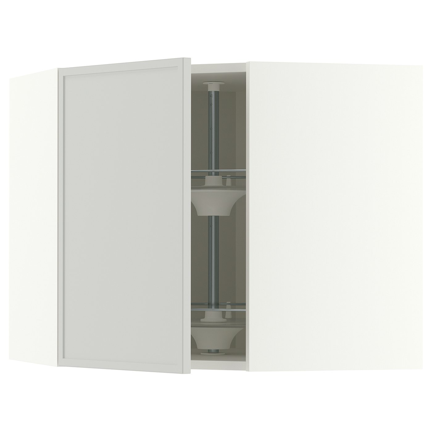 METOD corner wall cabinet with carousel, white/Aspudden light grey, 68x60 cm