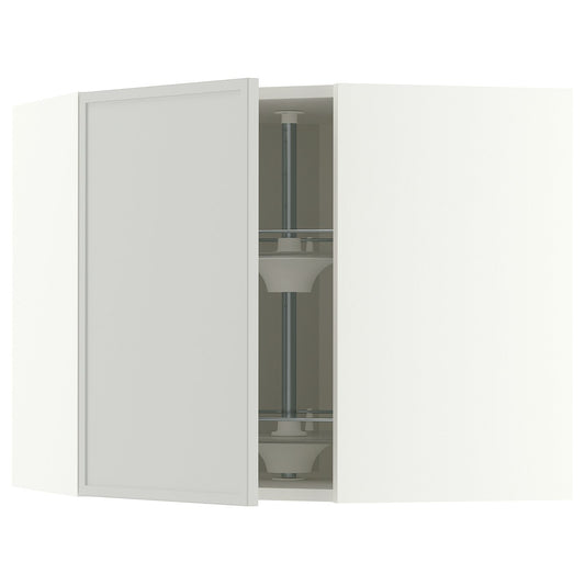METOD corner wall cabinet with carousel, white/Aspudden light grey, 68x60 cm