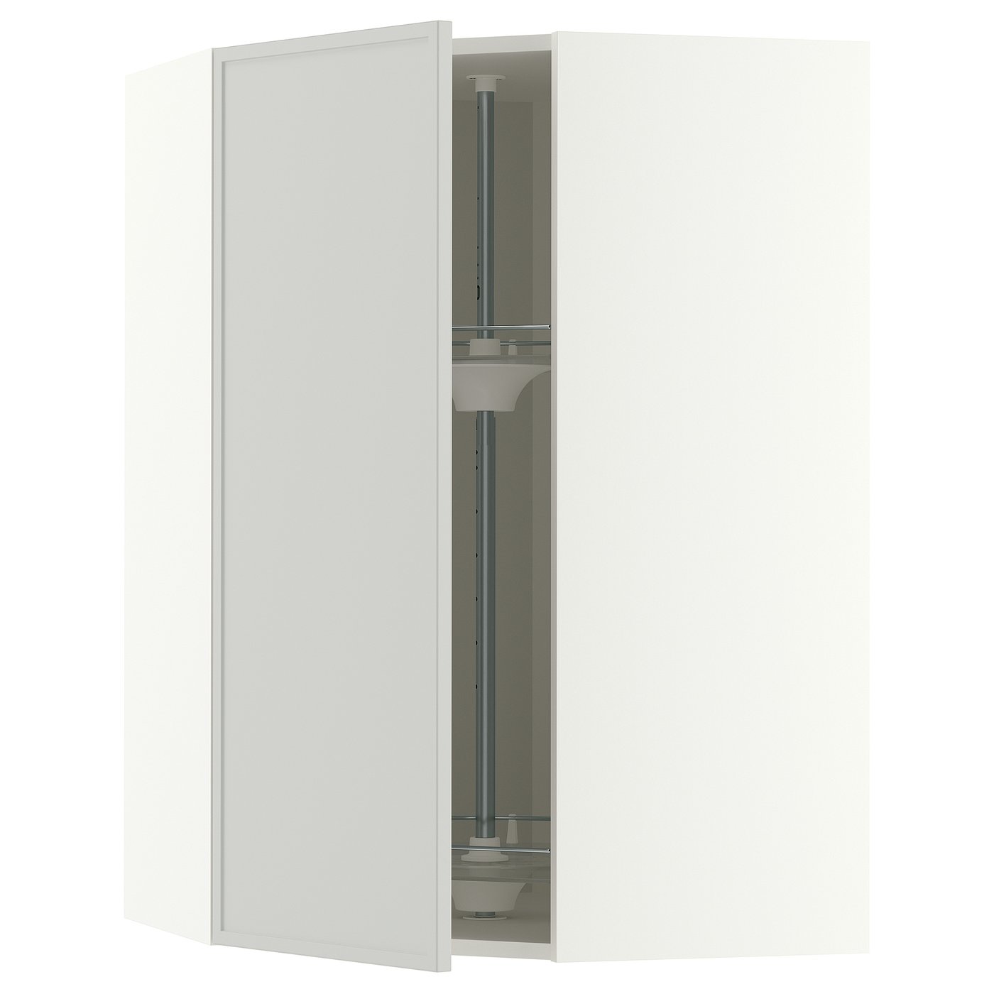 METOD corner wall cabinet with carousel, white/Aspudden light grey, 68x100 cm
