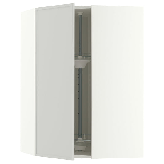 METOD corner wall cabinet with carousel, white/Aspudden light grey, 68x100 cm