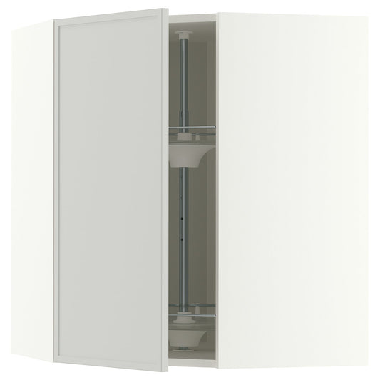 METOD corner wall cabinet with carousel, white/Aspudden light grey, 68x80 cm