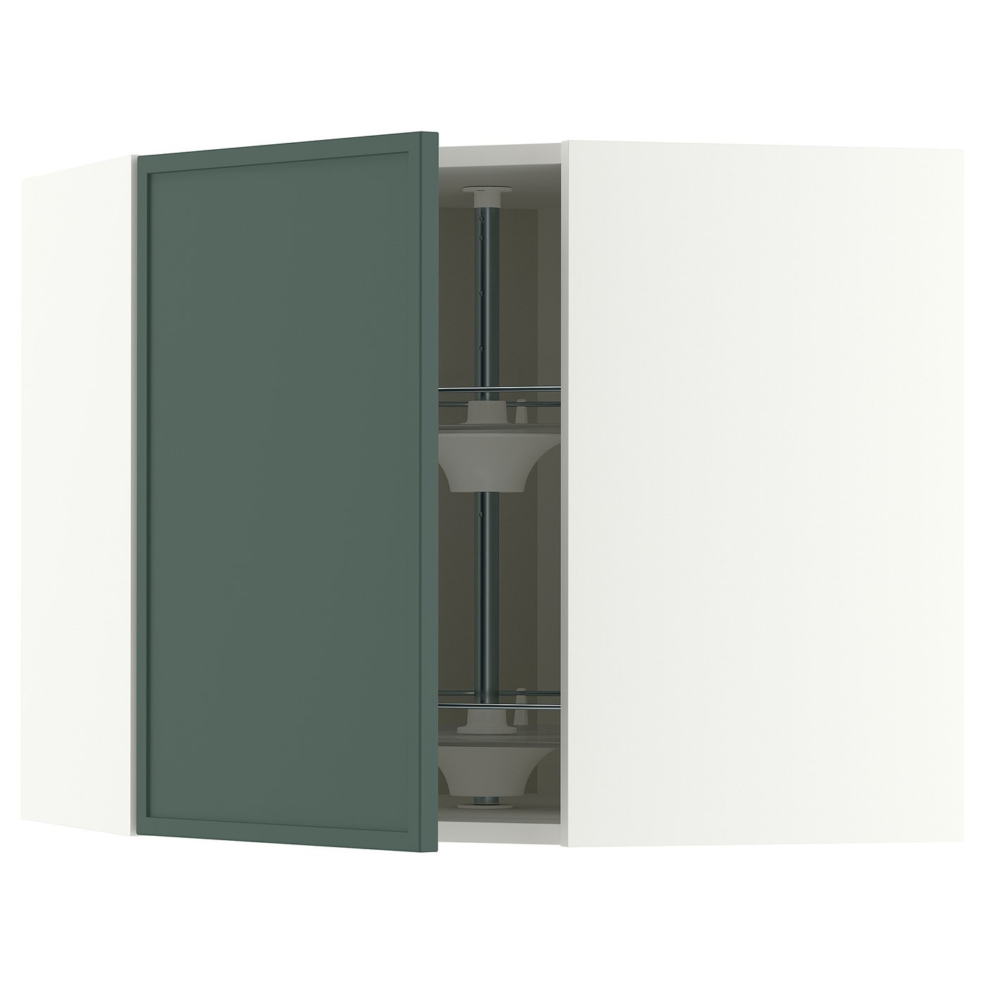 METOD corner wall cabinet with carousel, white/Aspudden dark grey-green, 68x60 cm