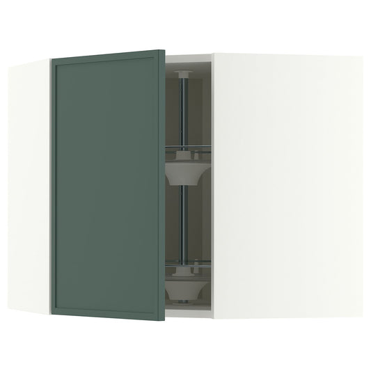 METOD corner wall cabinet with carousel, white/Aspudden dark grey-green, 68x60 cm