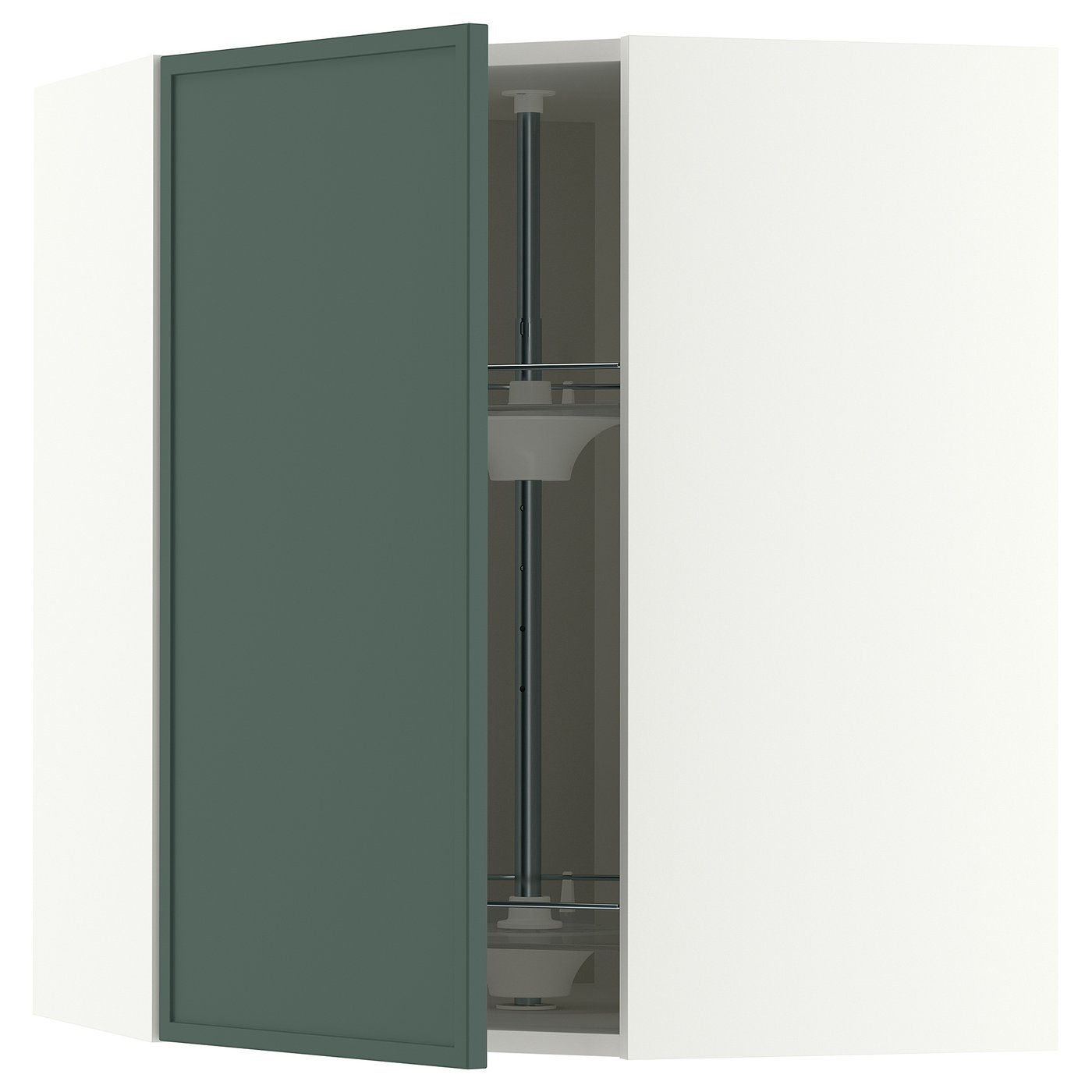 METOD corner wall cabinet with carousel, white/Aspudden dark grey-green, 68x80 cm