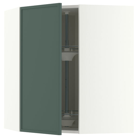 METOD corner wall cabinet with carousel, white/Aspudden dark grey-green, 68x80 cm