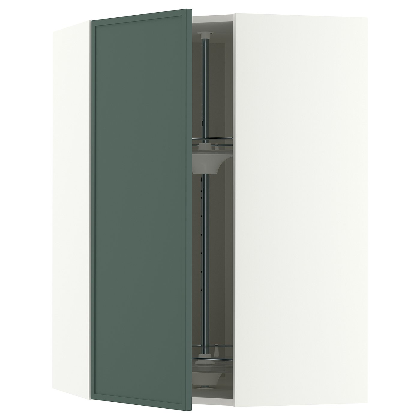 METOD corner wall cabinet with carousel, white/Aspudden dark grey-green, 67.5x100.0x67.5 cm