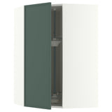 METOD corner wall cabinet with carousel, white/Aspudden dark grey-green, 68x100 cm