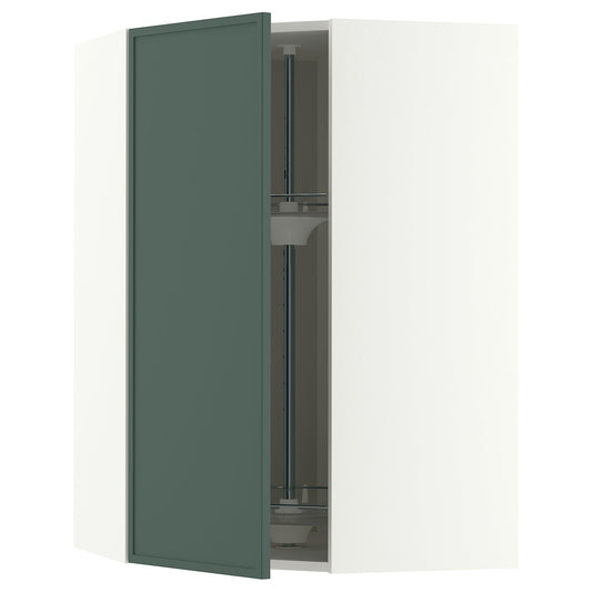 METOD corner wall cabinet with carousel, white/Aspudden dark grey-green, 67.5x100.0x67.5 cm