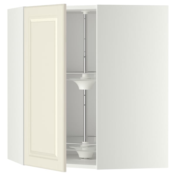 METOD corner wall cabinet with carousel, white/Bodbyn off-white, 68x80 cm