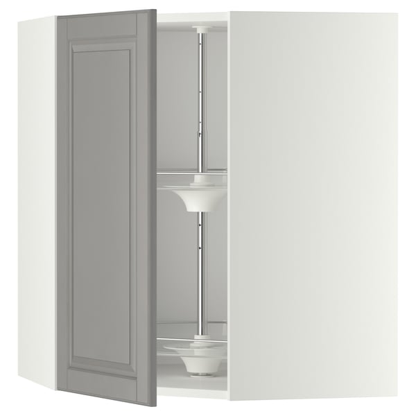 METOD - METOD Corner wall cabinet with carousel, white/Bodbyn grey, 68x80 cm