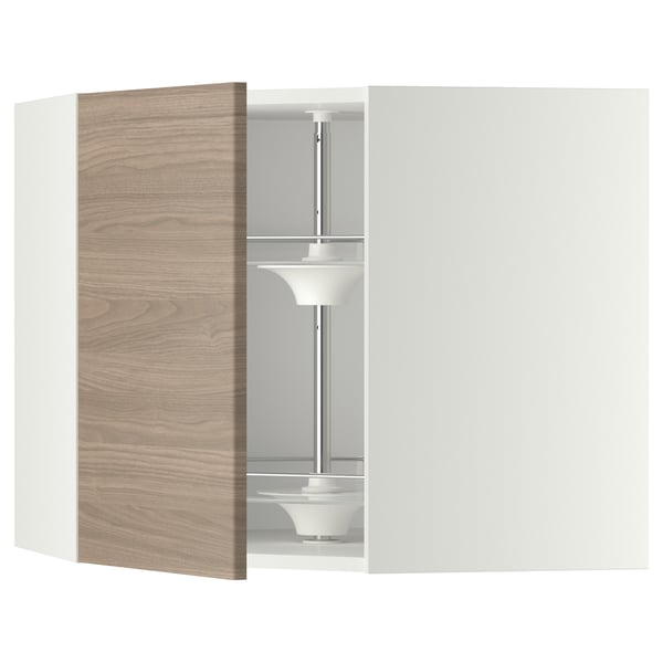 METOD corner wall cabinet with carousel, white/Brokhult light grey