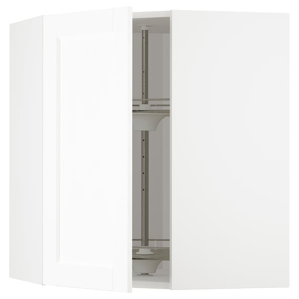 METOD corner wall cabinet with carousel, white Enköping/white wood effect, 68x80 cm